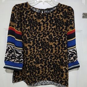 Kobi Halperin Leopard Print Blouse with Colorful Sleeves